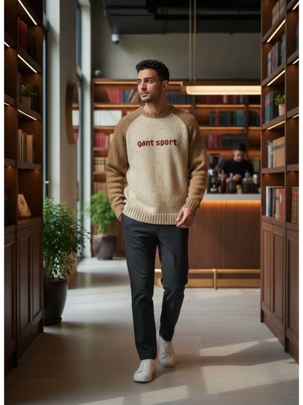 Gant Sport Wool Blend Sweater M Raglan Sleeve Crewneck Logo Fall Fashion